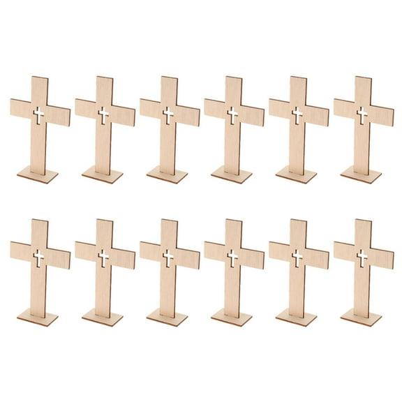 IDEANATEGRATE Decorative Wooden Cross Beige 12Pcs 4.4x2.9x1.0in