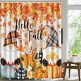 thumbnail image 2 of Fall Gnome Shower Curtain Hello Fall Pumpkin Maple Leaves Buffalo Check Plaid Shower Curtain for Bathroom Autumn Harvest Thanksgiving Sunflower Home Bathtub Decor Waterproof Fabric 72x72 Inch, 2 of 6