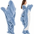 thumbnail image 6 of LEKWK Shark Blanket Hoodie Onesie Adult Funny Animal Onesie Cozy Flannel Shark Sleeping Bag Fleece Jumpsuit Pajamas Halloween Cosplay Costume, 6 of 8
