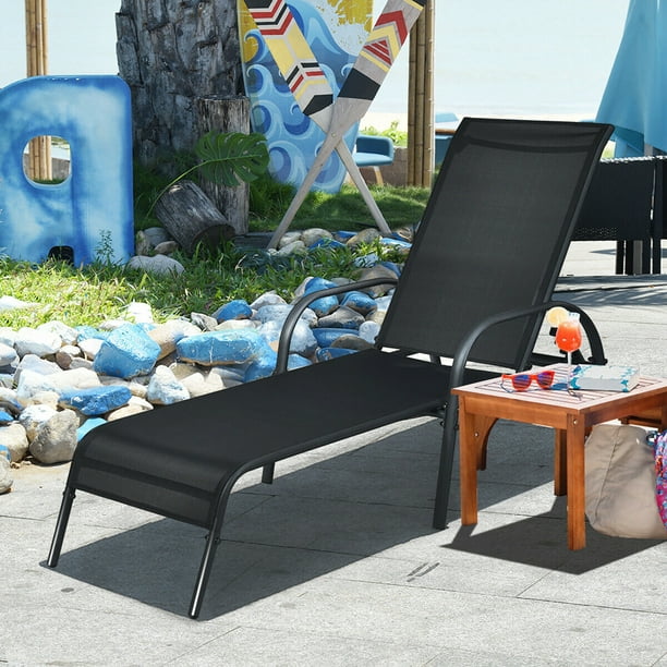 Goplus Fabric Outdoor Chaise Lounge Black