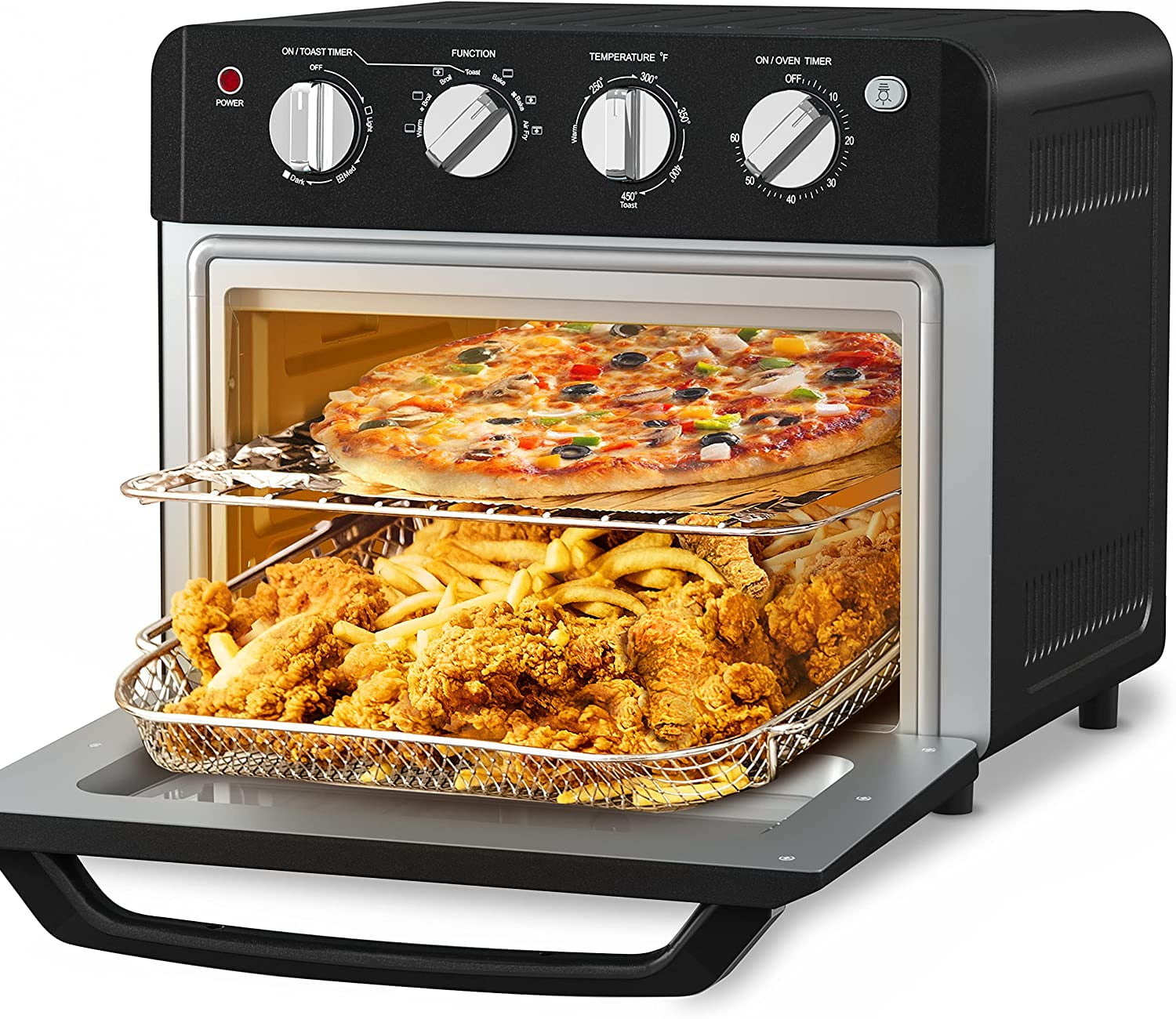 Tafole 10 qt. 4-Slice Black Countertop Toaster Oven Air Fryer with Extra Accessories