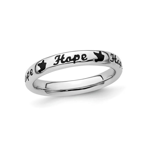 Gem & Harmony Sterling Silver Black Enameled Hope Band Ring for Women