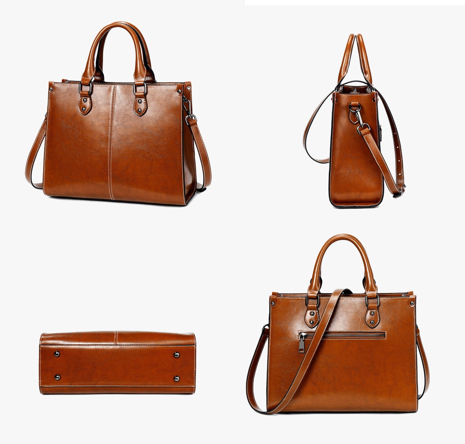Genuine Leather Satchel Handbags for Women Large Shoulder Crossbody Bag Elegant Ladies Tote Purse with Zipper