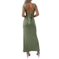 thumbnail image 2 of Women'S Slip Long Dress Cowl Neck Backless Ruched Bodycon Side Split Cocktail Party Night Out Dress Green XS, 2 of 9