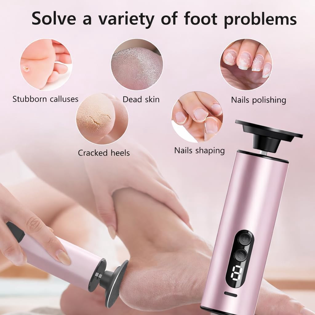 Electric Foot Callus Remover,2 in 1 Rechargeable Foot Tool with Sandpaper Discs,LED Display 9 Speeds Long Battery Life for Emoving Dead Skin Rough Heels Nail Polish Removal for Home Travel Use, Pink