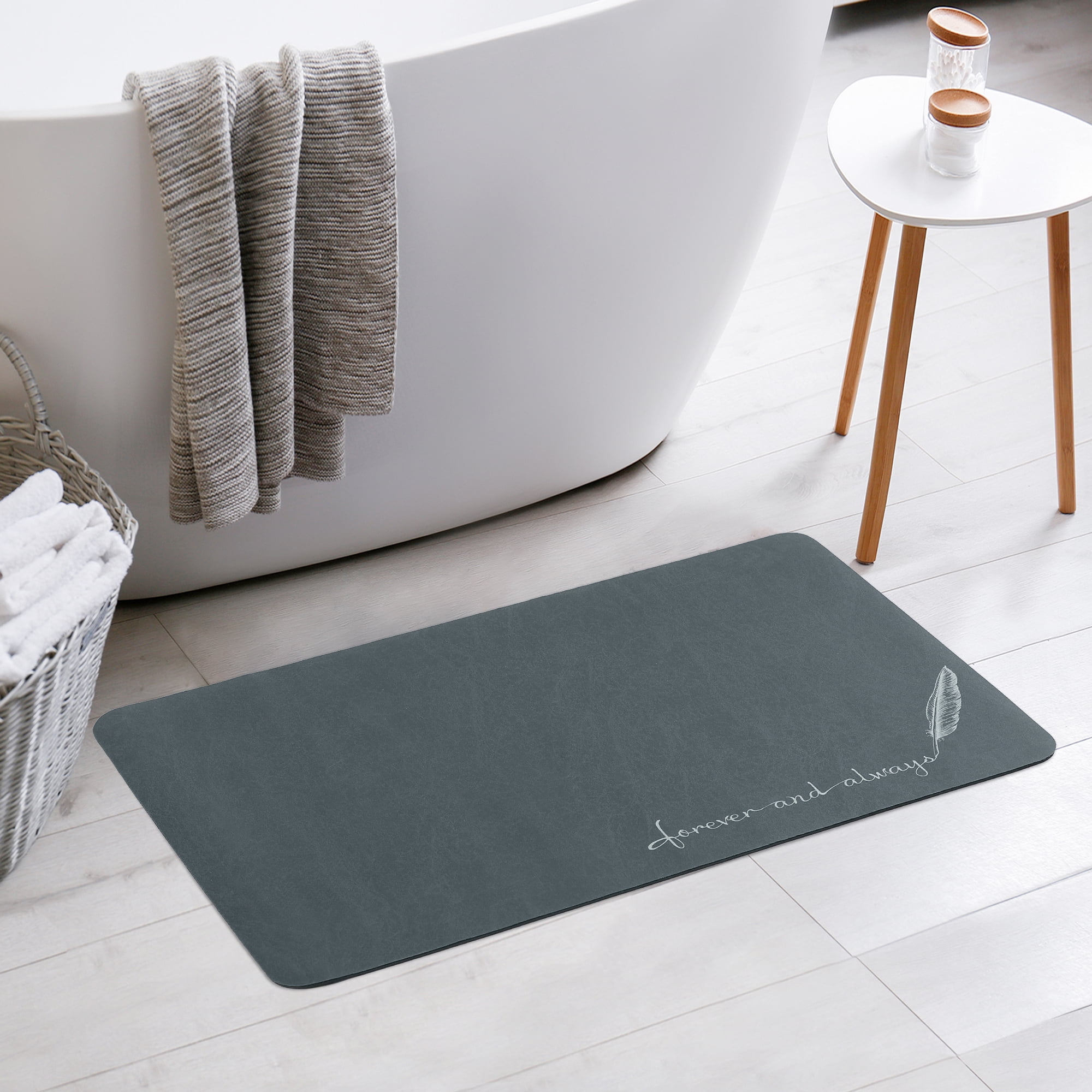 Unique Bargains Absorbent Bath Mat Non-Slip Floor Rug for Bathroom Kitchen Shower Sink Navy Blue Feather-2 18"x28"