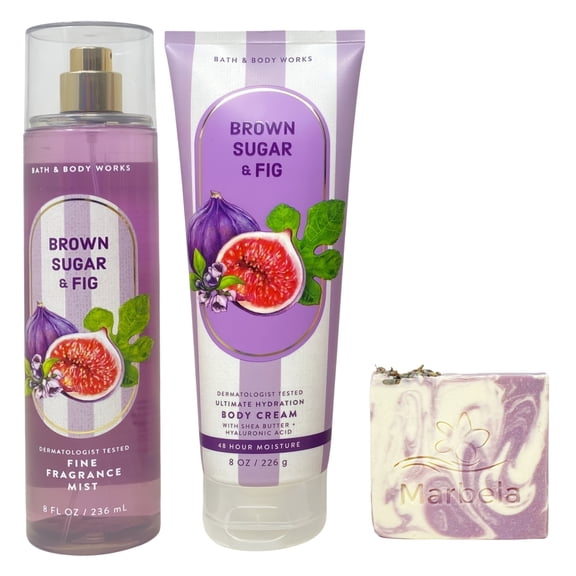 Bath & Body Works Brown Sugar & Fig Fine Fragrance Mist and Ultimate Hydration Body Cream with a Lavender Dream Bar Soap