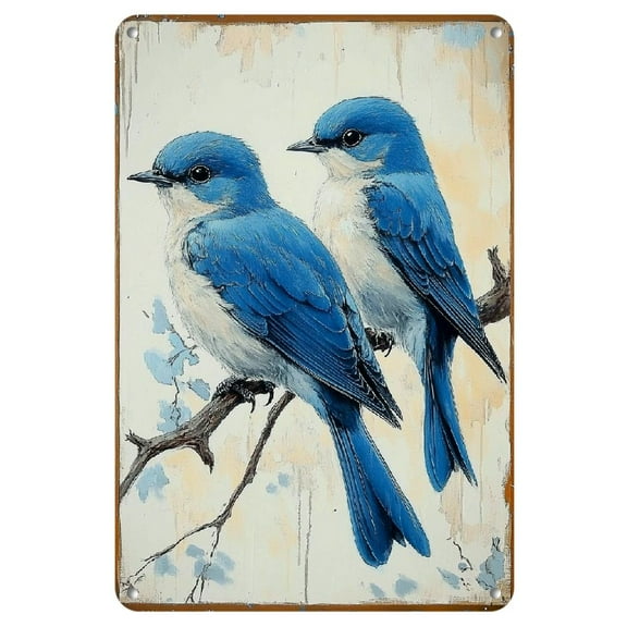 1pc Vintage Blue Birds Metal Wall Art, Rustic Tinplate Poster, Easy to Hang, Durable Home and Office Decor, 8x12 inches