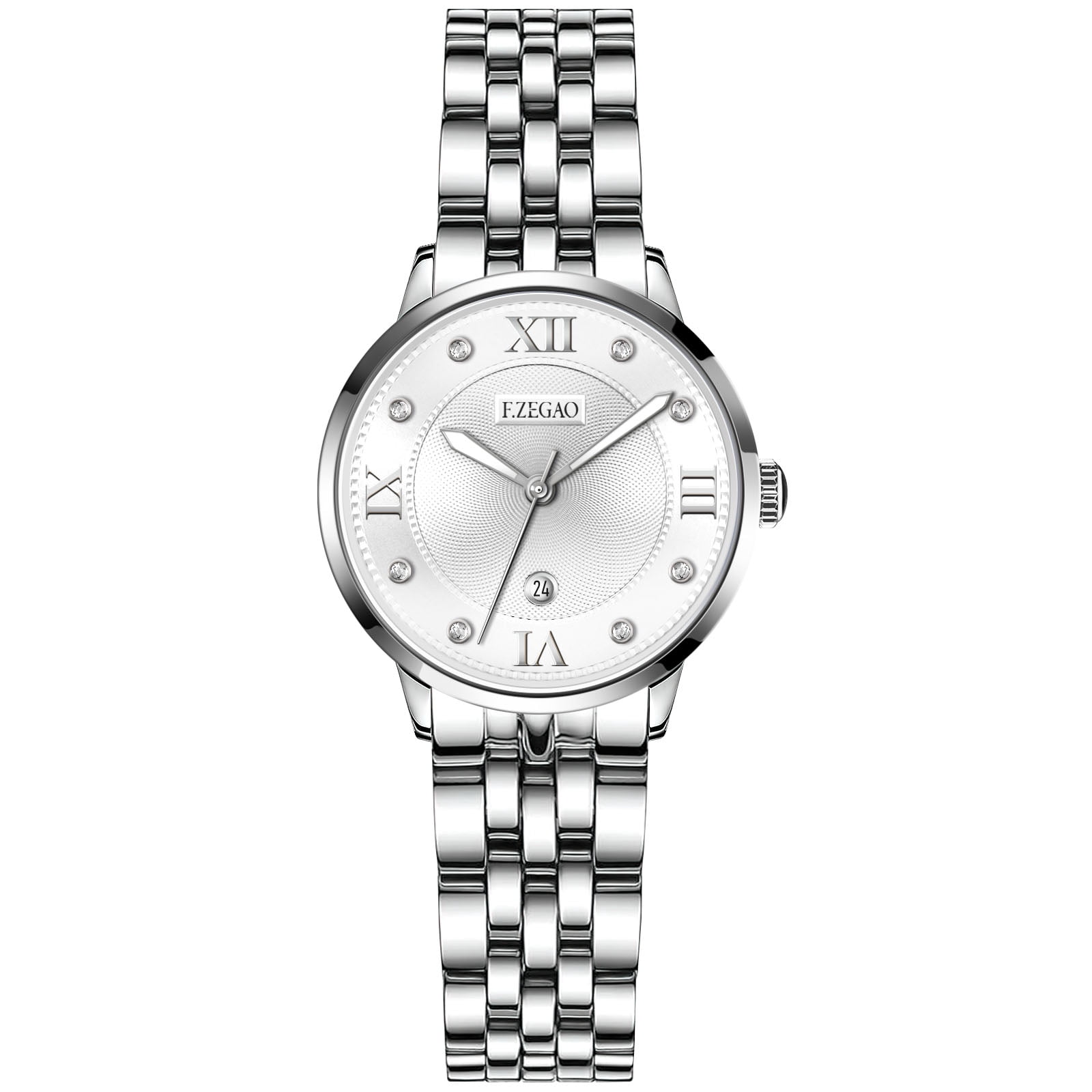 Analog Watches for Women, Diamond Luxury Women Dress Watches, Waterproof Date Display Royal Silver