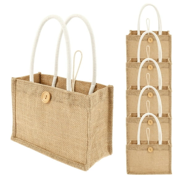 12/6Pcs Burlap Tote Bag with Handle Waterproof Burlap Bags Reusable Jute Tote Portable Jute Handbag Minimalist Design for Groceries Beach Day