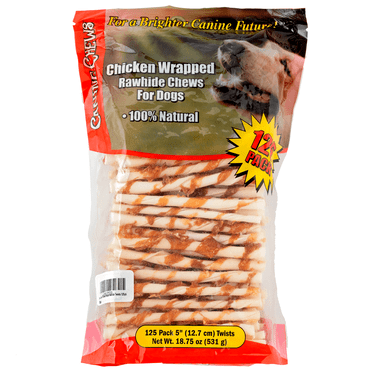 CANINE CHEWS 5" Chicken-Wrapped Rawhide Twist Stick Chews for Dogs (18.75 oz) |  All-Natural Long-Lasting Dental Treats For Small Dogs (125 Pack)