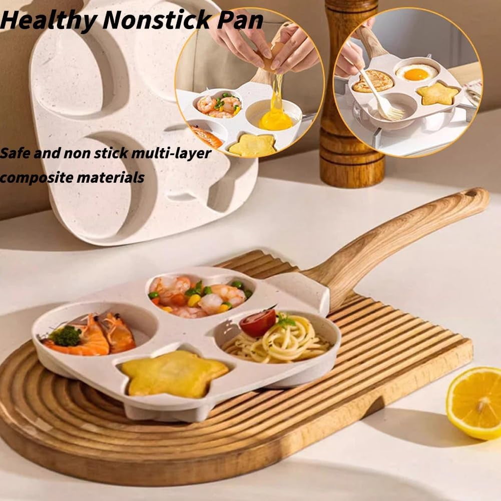 RAPOBRIX 1 Set 4-Cup Skillet with Handle, Mini Nonstick Pancake Maker for Breakfast, Non Stick Egg Frying Pans 4-Cups Shapes Mold, Multi-Purpose Fl...