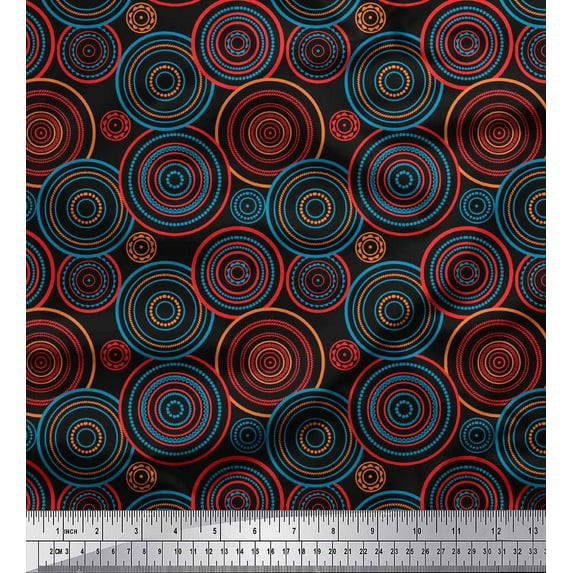 Soimoi Black Heavy Canvas Fabric Circle Art Geometric Print Fabric by the Yard 58 Inch Wide