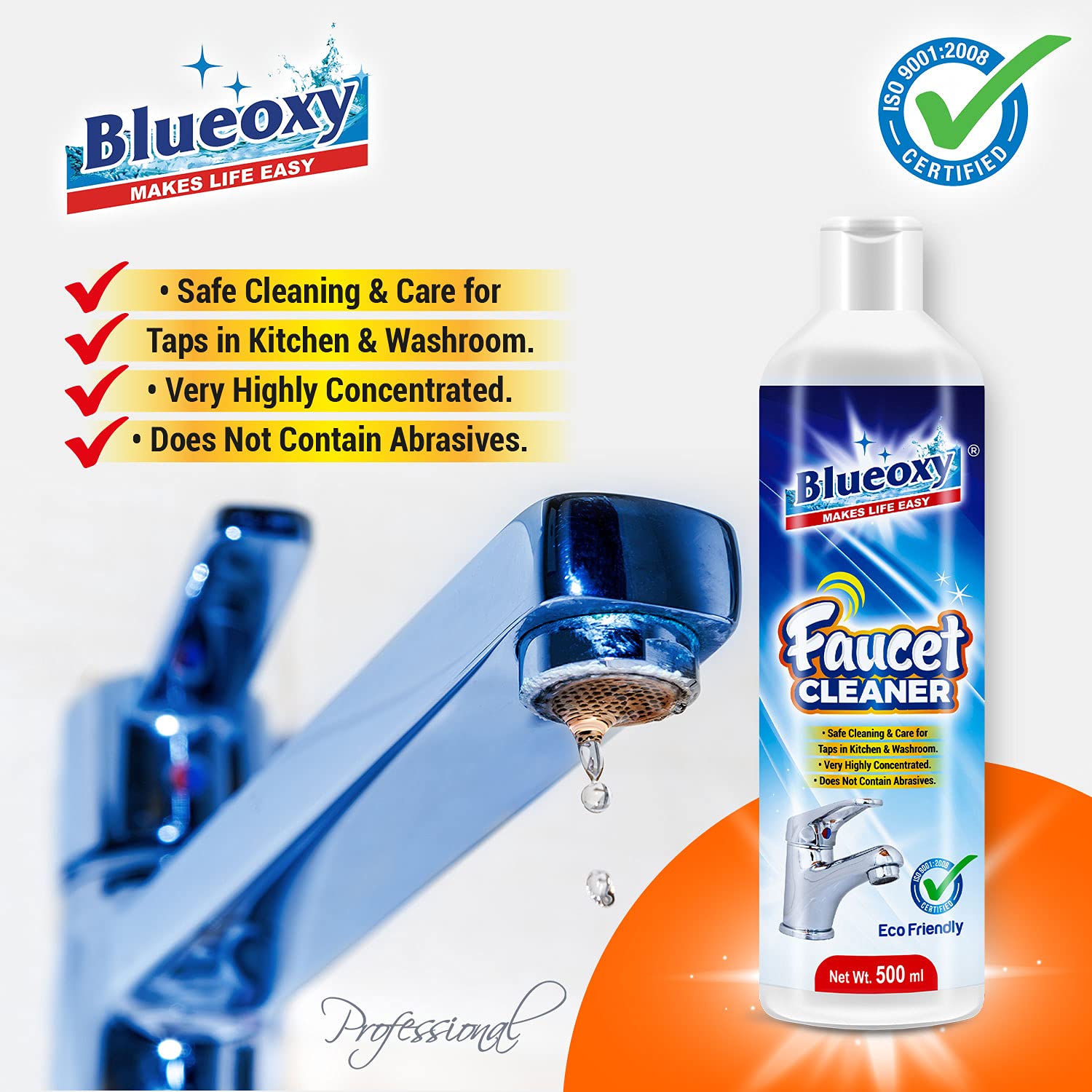 Blueoxy Faucet Cleaner Liquid | Hard Water Stain Remover For Tap & Kitchen  | Limescale Remover | Shower Cleaner | Water Spot Cleaner | Ss Fittings