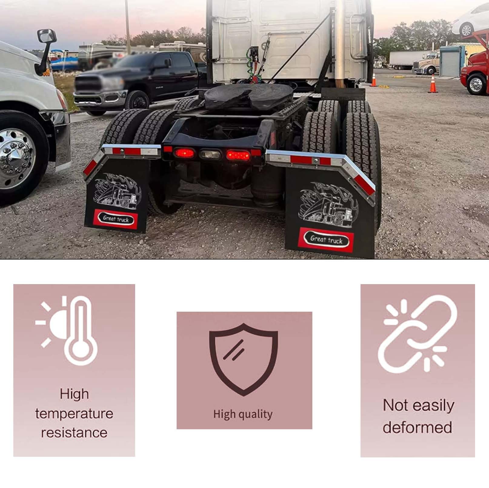 BST BSSP 2PCS Angled Mud Flaps for Semi Trucks Tractor Trailer Heavy Duty Polymer Rubber Mudflaps Splash Guard, 24 x 24 in, Black Color Great Truck Pattern Design