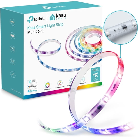 Kasa Smart LED Light Strip, 50 Color Zones RGBIC, 16.4ft Wi-Fi LED Strip Works w/ , Google Home & SmartThings, High Brightness, 16M Colors, PU Coating, Trimmable, 2 Yr Warranty (KL420L5)