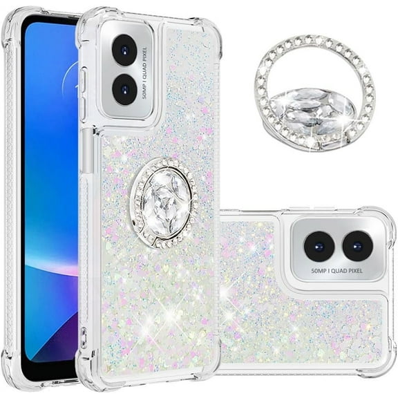 Case for Motorola Moto G Play 4G 2024 Case Girls Women Glitter Clear TPU Cute Bling Love Quicksand Sparkle Case with Stand Shockproof Liquid Case for Moto G Play 4G 2024 Colorful YBZ