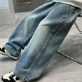 thumbnail image 6 of YunPes Boys Jeans Baggy Casual Classic Straight Wide Leg Denim Pants Loose Barrel Leg Trousers Retro Hip Hop Streetwear Washed Jeans, 6 of 8