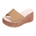 thumbnail image 6 of Dakaela Platform Sandals Women Slip on Espadrille Bohemia Wedge Sandal Comfortable Open Toe Dressy Beach Summer Slides Shoes Khaki Size 7.5, 6 of 7