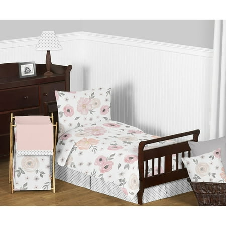 UPC: 0846480053835 | Pink and Grey Watercolor Floral Toddler Bedding Set by Sweet Jojo Designs