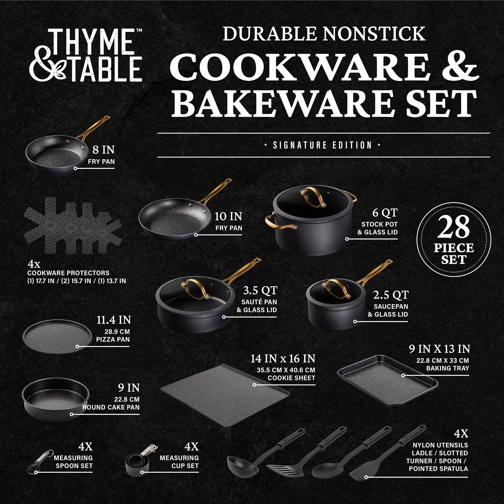 Thyme & Table 8 Piece Non-Stick Black Rainbow Cookware Set