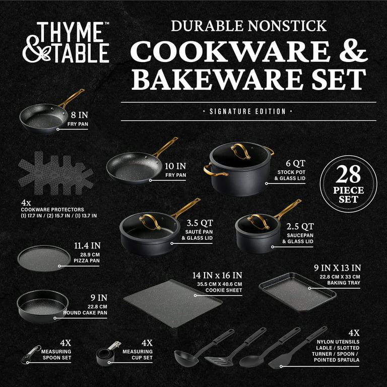 Thyme & Table Non-Stick Cookware & Bakeware, Gold, 28-Pieces Set 