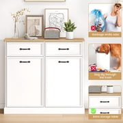 Roromall Double Tilt Out Trash Cabinet, Hidden Trash Storage Cabinet 20 gal, Freestanding White Garbage Can Cabinet for Kitchen Dining Living Room