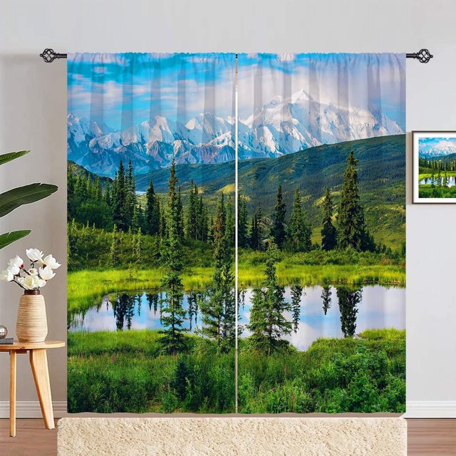 Sunset Curtains Tropical Scenery Theme Window Drapes with Seaside Night Palm Tree Beach Landscape Scene Print Pattern Rod Pocket Curtains for Bedroom Living Room Cafe 2 Panels 52 x 63 Inch