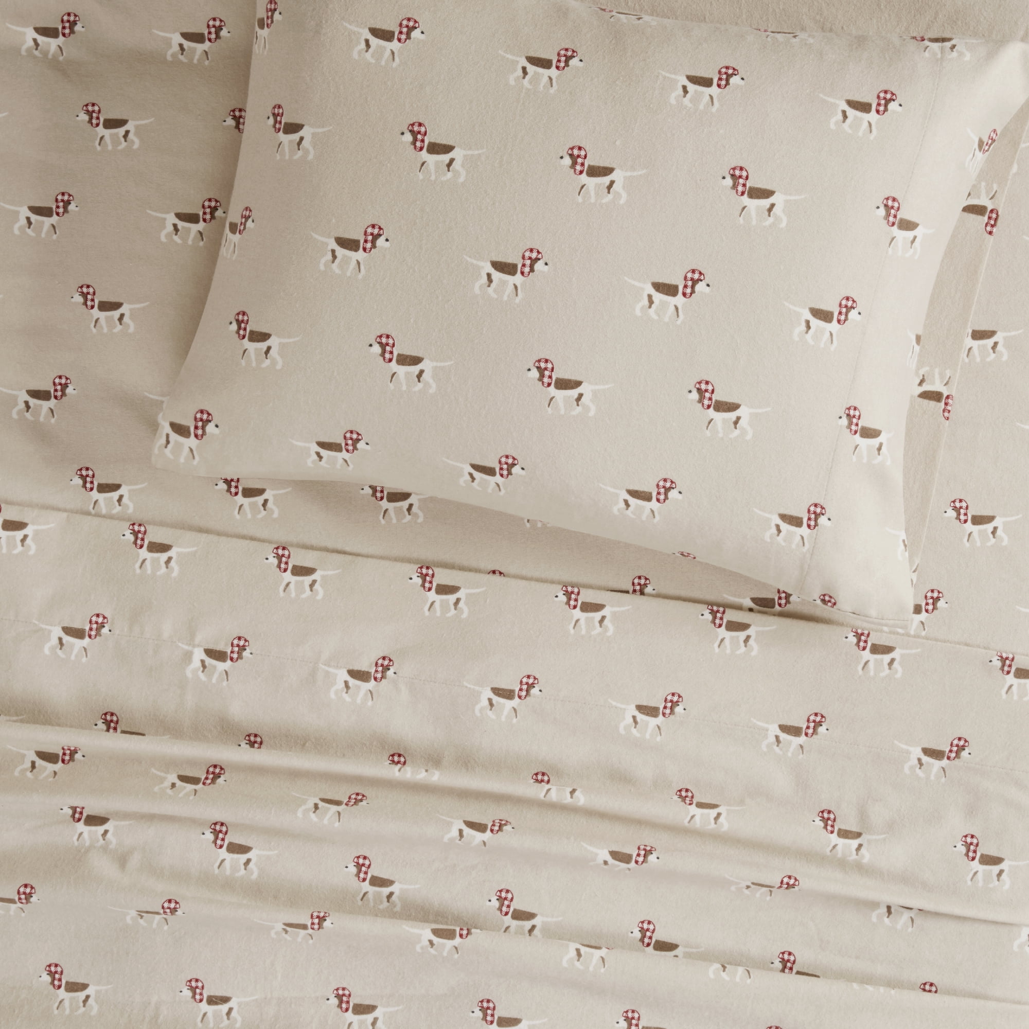 Woolrich Cotton Flannel Tan Dogs 4 Piece Sheet Set, Full