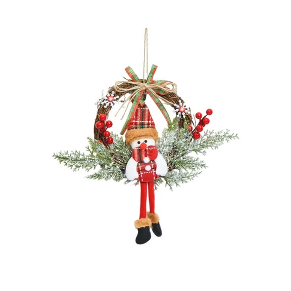 Christmas Wreath, Hanging Rattan Garlands, for Holiday Front Door Ornament Party Table Fireplaces Porch Walls Home Decor, 13.77x12.99 in, Snowman