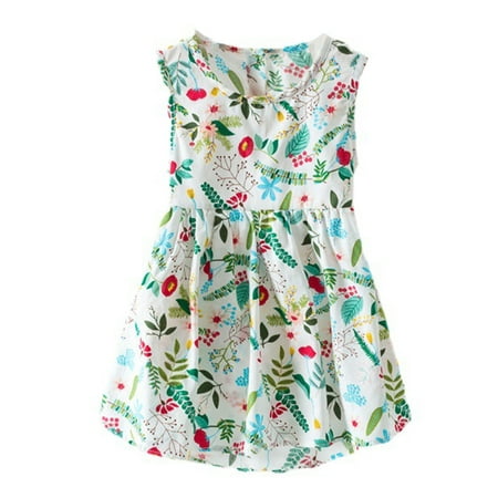 

TAIAOJING Toddler Baby Girl Dress Sleeveless Floral Prints Dance Party Princess Dresses For 2-3 Years