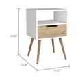 thumbnail image 3 of Depot E-Shop Emma Nightstand with Superior Top, 4 Legs, Open Shelf, and Drawer, White / Light Oak, 3 of 5