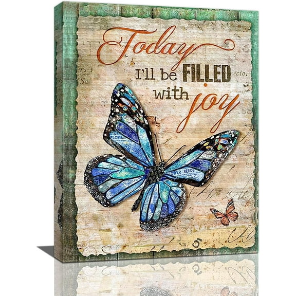 Butterfly Canvas Wall Art Butterfly Pictures Wall Decor Today I''ll Be Filled with Joy Canvas Painting Prints Artwork Modern Home Decoration Framed for Living room Bedroom Bathroom 12"X16"