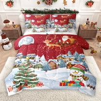 Castle Fairy Santa Claus Snowman 7-Piece Twin Bedding Sets for Preppy Children Teens,Merry Christmas Tree Bedding Comforter Set,Xmas Festival Theme Breathable Sheet Sets,Microfiber Bedroom Decor