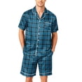 thumbnail image 3 of Leidass Short Sleeve Button Down Sleepwear Set for Men Pajama Set Lounge Set with Shorts Contrast Trim Relaxed Fit Gray 4XL, 3 of 4