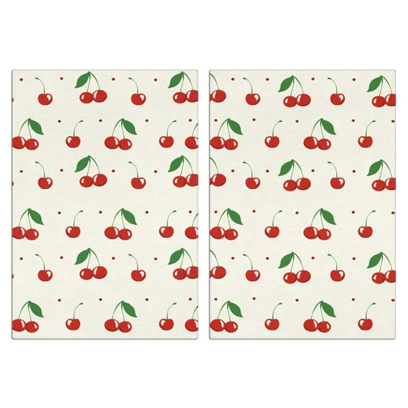 Red Cherry Print Kitchen Towels Set of 2, Super Absorbent Dish Cloths - Sweet Fruit Pattern Towels for Retro Kitchen Style and Dessert Making