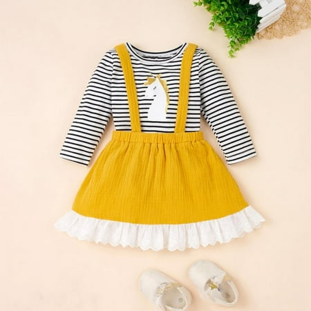 

Baby girl top newborn clothing baby girl long-sleeved striped top + lace suspender skirt suit