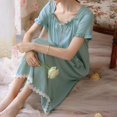 thumbnail image 2 of SWSMCLT Women's Cute Pajamas Long Nightgown Holiday Sleeping Vintage Classic Mid Cozy Elegant Pjs Calf Length Peacock Blue Small, 2 of 5