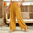 thumbnail image 2 of Women's Culottes Cropped Solid Color Wide Leg Pants Elastic Waist Casual Palazzo Trousers with Pockets Yellow XL(XL), 2 of 5