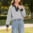 thumbnail image 5 of XRoczxe Girls Striped Rugby Shirt, Long Sleeve Color Block Polo Top with Contrast Collar, Casual Cotton Blend Pullover Sweatshirt for School & Play, 5 of 6