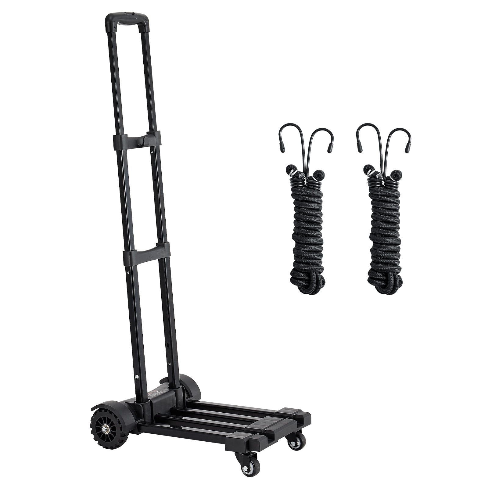 VEVOR Folding Hand Truck, 290 lbs Load Capacity, Collapsible Luggage Cart with 4 Wheels,2 Elastic Ropes & Expandable Base,Utility Dolly Platform Cart for Airport Travel Luggage Office Moving,Black