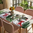 thumbnail image 3 of Beige Snowman Christmas Table Cloths for 4 Foot Rectangle Tables, Xmas Tree Snowflake Winter Birds Patio Waterproof Elastic Fitted Tablecloths, Washable Rectangular Table Cover for Camping, 3 of 8