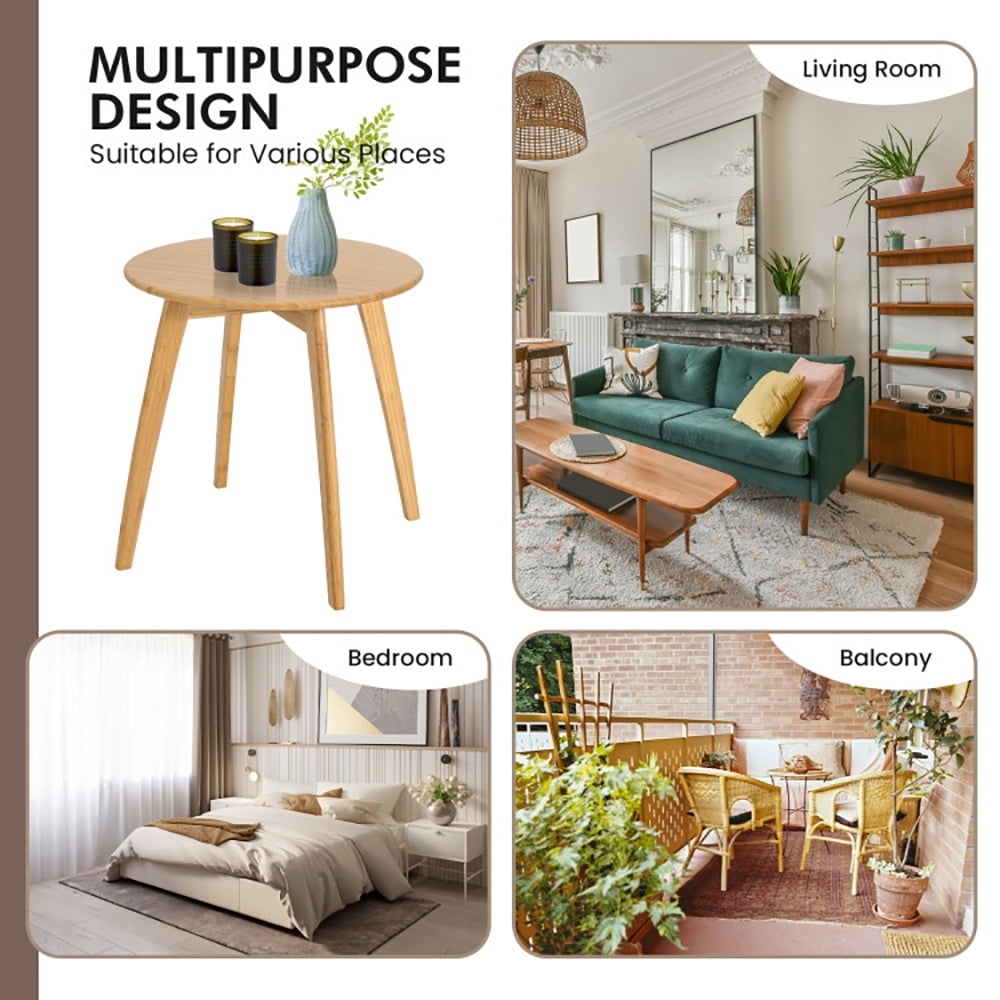 Finihen Bamboo Round Coffee Table, End Table, Natural Modern Stylish Bamboo Round End Table with 20 Inch Round Tabletop, for Living Room, Bedroom, Natural Finihen Bamboo Round Coffee Table, End Table, Natural Modern Stylish Bamboo Round End Table with 20 Inch Round Tabletop, for Living Room, Bedroom, Natural