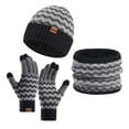 thumbnail image 2 of Brilliant Winter Hats and Gloves for Men Men's Stripe Winter Woolen Hat Set Color Blocked Knitted Hat Scarf Glove Black, 2 of 3