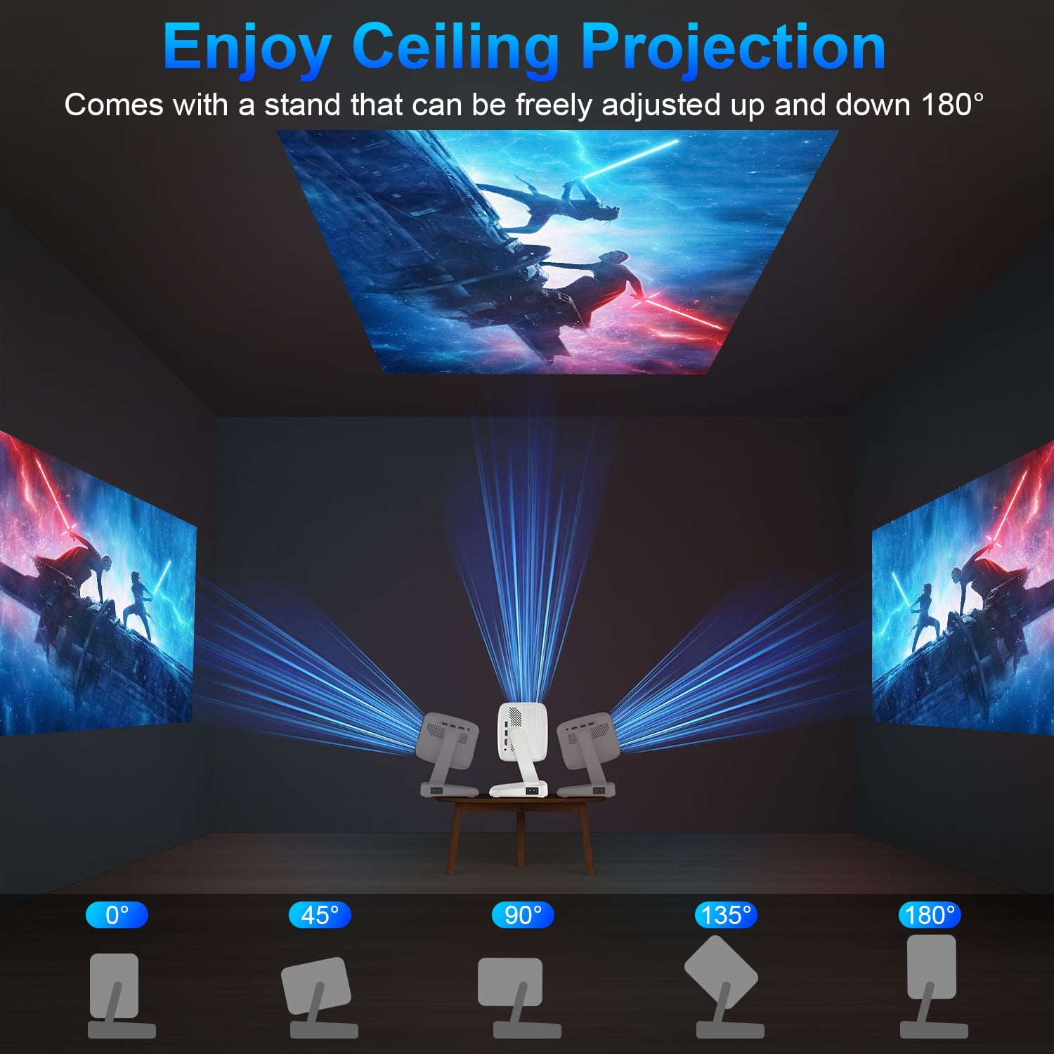 Projector 4K,AILKIN Portable Mini Smart Projector HD Outdoor Movie Home Theater,Auto Focus 2.4G/5G Support Native 1280P 130" Projector with Wifi and Bluetooth Compatible with iOS/Android