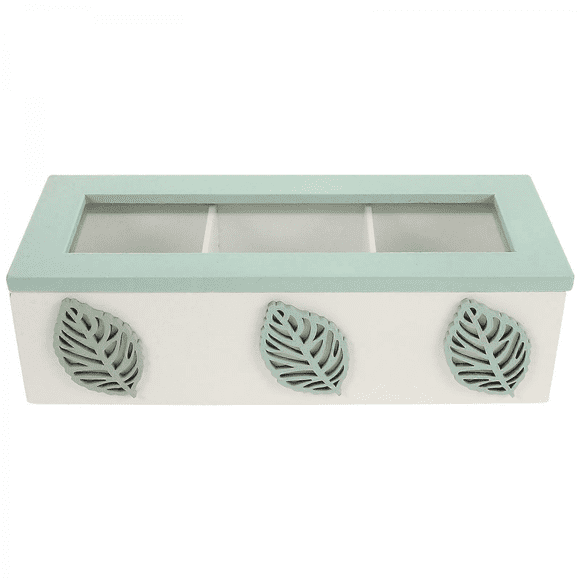 Tea Organizer Compatible with Countertop Wooden Tea Bag Organizer Box Rectangular Rustic Farmhouse Style Light Green 24.00X10.00X7.00CM Stora