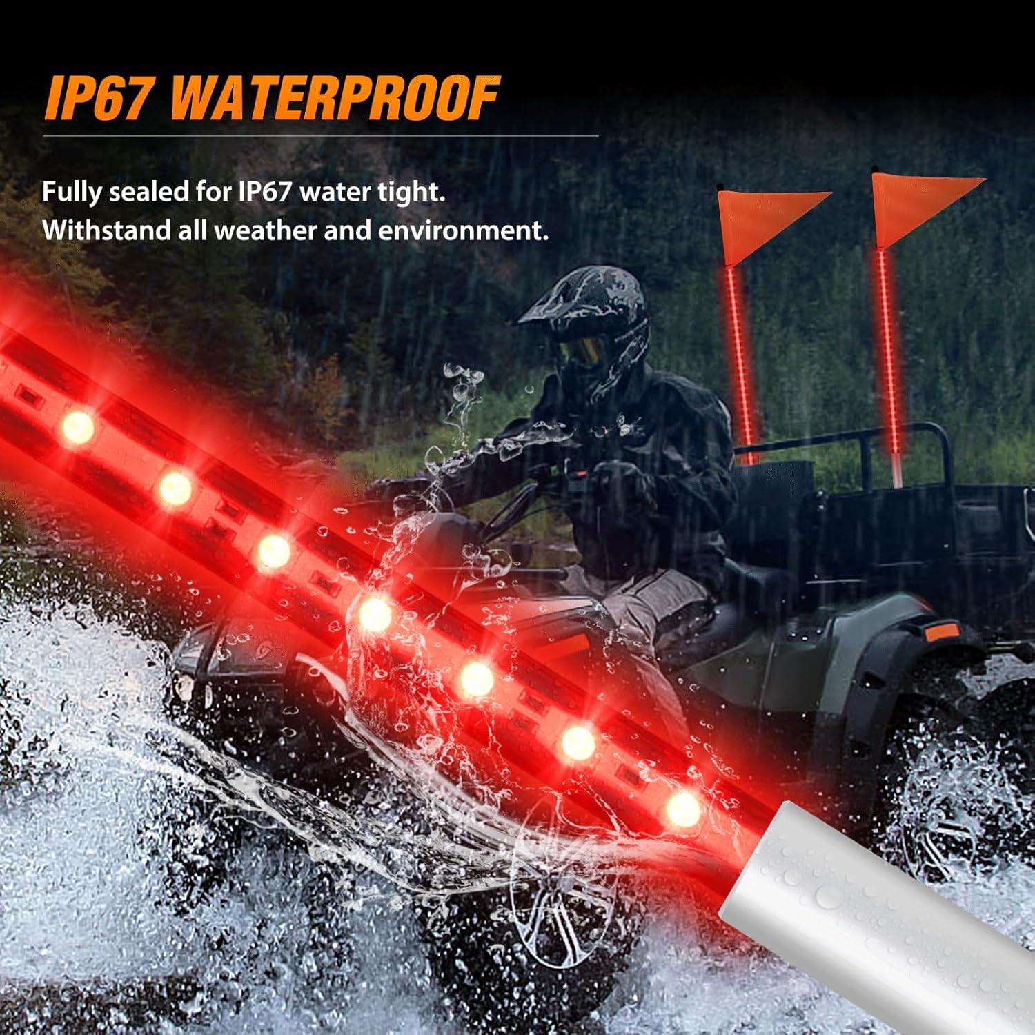 Nilight 1PCS 3FT LED Whip Light with Aluminum Base Red Color Safety Warning Pole Lighted Antenna Whips for RZR Polaris Dune Buggy Off-Road Truck UTV ATV