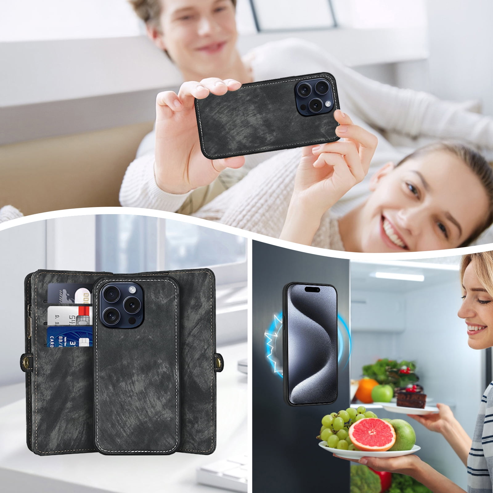 Asuwish Compatible with iPhone 16 Pro Max 6.9 inch Phone Case Zipper Wallet Tempered Glass Screen Protector Strap Flip Card Holder Cell Cover for i Phone16 16Pro i16 ProMax 16ProMax Women Girls Black