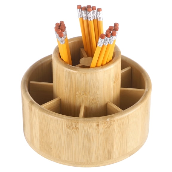 Wood Rotating Art Supply Desk Organizer, Pencil Holder Organizer, 7.9 x 5.7 in Desktop Storage Caddy with 360 Degree Spinning Carousel for Markers, Color Pencils and Paint Brushes in Art Studio