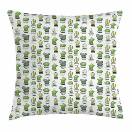 - Cactus Throw Pillow Cushion Cover, Hand Drawn Foliage Pattern with Ornamental Pottery Design Sketch Style Art, Decorative Square Accent Pillow Case, 16 X 16 Inches, Green Black White, by Ambesonne